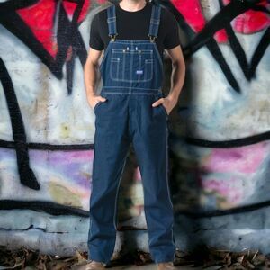 Big Smith Bib Overalls Mens 38x30 Work Farm Trucker Blue Denim Utility Barn